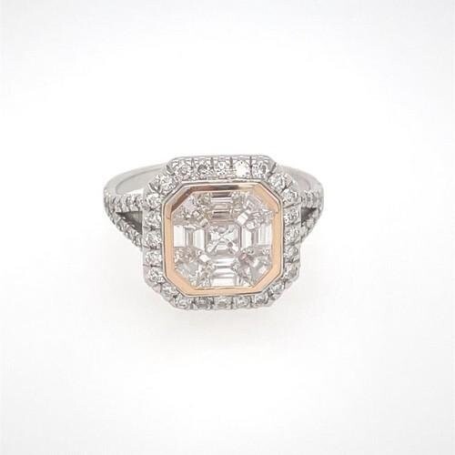 Diamonds Ring 14k White&Pink Gold 3.60g diamonds 1.20ct