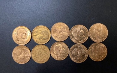 Dix pièces de 20 francs or - 64.54 g - Lot 19 - A.Blanchy | E.Lacombe - Bordeaux Chartrons - Bordeaux Enchères