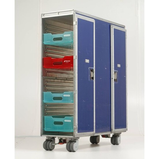 Driessen aircraft interior system - KLM Airplane trolley (recent model) & 6 trays - Double size flight trolley