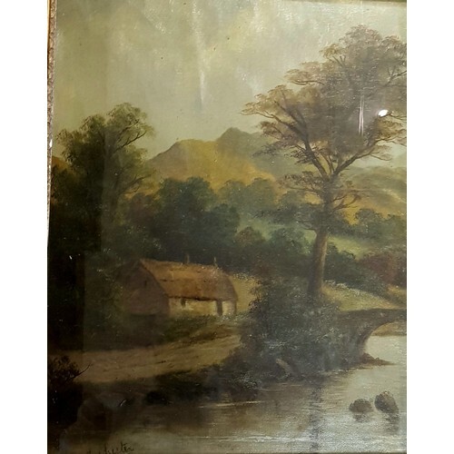 E Chester, English, rural landscape with thatched cottage be...