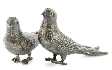 E & J. Bass Silver Plate Bird Salt and Pepper Shakers, Early 20th C.
