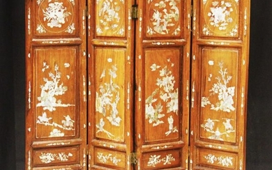 EARLY CHINESE MOTHER OF PEARL FOUR PANEL SCREEN