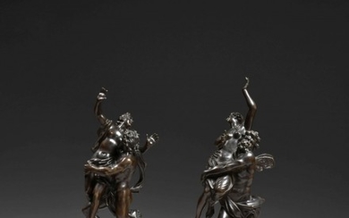ÉCOLE FRANÇAISE DU XVIIIe SIÈCLE Enlèvement d'Orithye par Borée et Enlèvement d'Amphitrite par Neptune Paire de groupes en bronze à patine brune