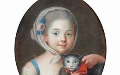 ECOLE FRANCAISE du XVIIIe siècle Jeune fille au chien - Jeune fille au chat Deux...