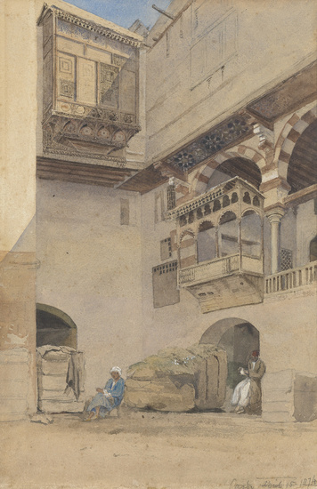 EDWIN LORD WEEKS Courtyard of Cotton Storehouse, Cairo. Watercolor and pencil on paper,...