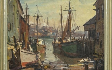 EMILE ALBERT GRUPPE, FISHING BOATS AT THE HARBOR