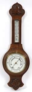 ENGLISH OAK BAROMETER AND THERMOMETER C1900 29