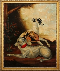ENGLISH OIL ON CANVAS 1951 66 54 WHIPPETS