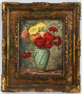 ERNEST FILLIARD FRENCH 1868 33 WATERCOLOR ON PAPER 4 CARNATIONS