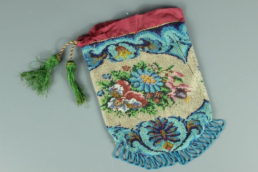 Early 19th century French beadwork bag; the bag having the o...