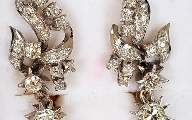 Earrings 18k white gold - 1.80 tw. Diamond (Natural) - Diamond