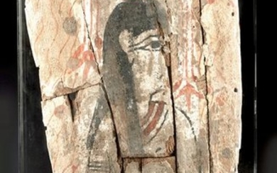 Egyptian Painted Cedar / Gesso Coffin Panel w/ Nut