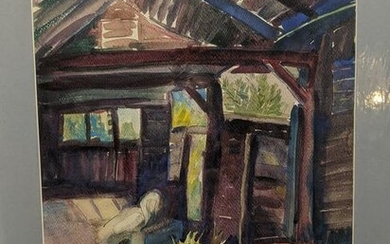 Emily Barto Old Barn Watercolor Painting WPA Artist