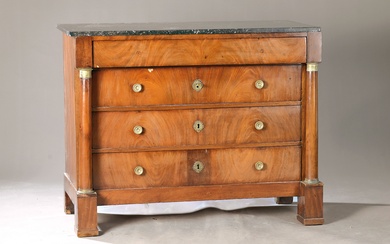 Empire writing chest of drawers, France, around 1820, mahogany veneer,...