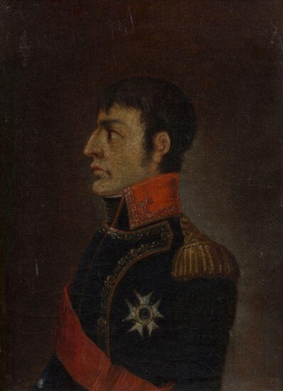 English School, early 19th century- Portrait of Emperor Napoleon I, bust-length, standing in profile to the left, wearing the National Order of the Legion of Honour; oil on board, stamped with the Austrian Federal Monuments Office 'Vom...