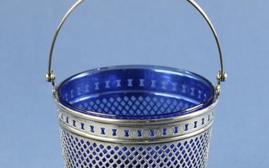 English Sterling and Cobalt Glass Cream Pail