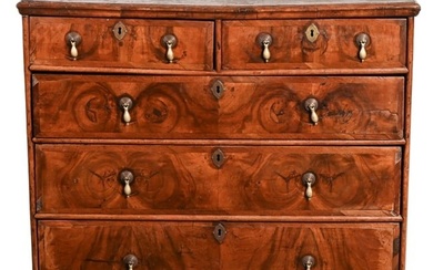 English William & Mary Hand Carved Walnut Chest