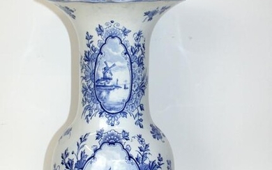 English blue & white pottery vase with sailboat