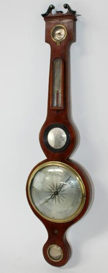 English wheel form barometer in mahogany