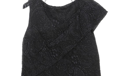 Erdem: A black blouse with textured pattern, black mesh on the back, a zipper on the side and black silk lining inside. Size 42 (FR).