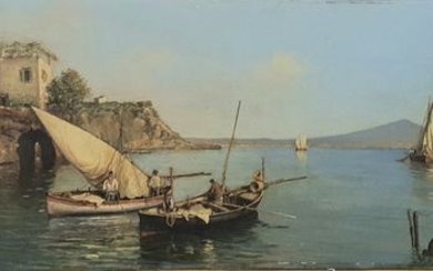 Ermando Belantonio (XX) - Marina di Napoli con barche e pescatori