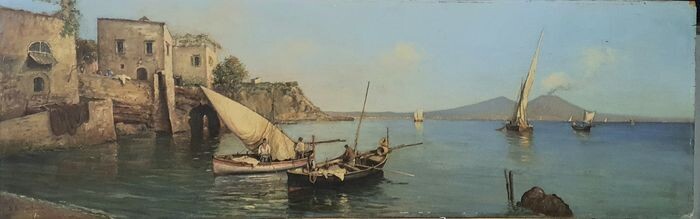 Ermando Belantonio (XX) - Marina di Napoli con barche e pescatori