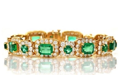 Estate Diamond GIA Emerald 18K Gold Flower Bracelet