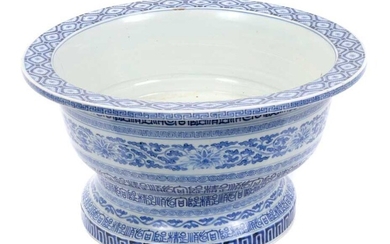 Extremely unusual Chinese blue and white footed vessel, probably Qianlong