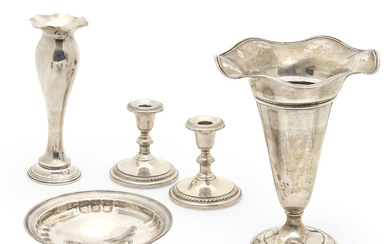 FIVE PIECES OF WEIGHTED STERLING SILVER TABLEWARE
