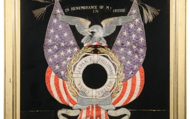 FRAMED STITCHWORK, 1904-1908 US NAVY COMMEMORATIVE, ASIAN MADE
