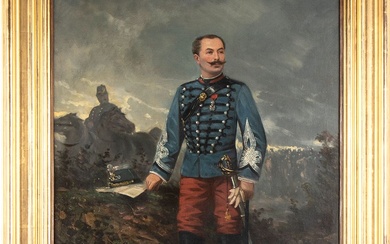 FRANCE, II Empire Portrait of officer, Napoleon III era oil on canvas, framed 101 x...