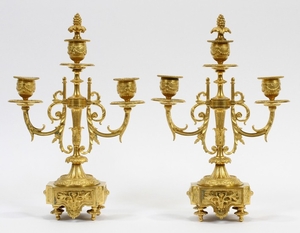 FRENCH BRASS LIGHT CANDELABRAS 19TH C PAIR 12 DIA