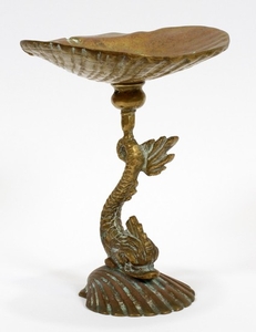FRENCH BRONZE DOLPHIN SHELL FORM COMPOTE