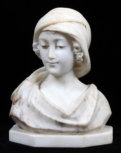 FRENCH CARVED MARBLE BUST OF YOUNG GIRL CIRCA 1900 9.5 7.5