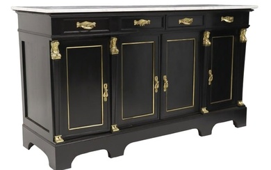 FRENCH EMPIRE STYLE MARBLE TOP BLACK-PAINTED SIDEBOARD