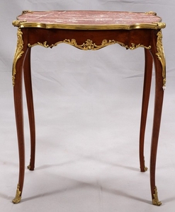 FRENCH LOUIS XV STYLE MAHOGANY MARBLE TOP TABLE 28 22 15