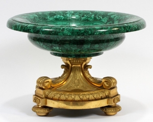 FRENCH MALACHITE WITH BRONZE MOUNT COMPOTE 19TH.C. DIA 13