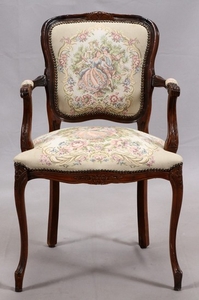 FRENCH WALNUT AND NEEDLEPOINT ARMCHAIR C1920