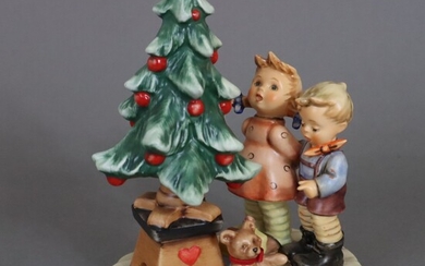 Figurine Hummel "Am Weihnachtsbaum" - Goebel, céramique, peinture polychrome, couple d'enfants avec arbre de Noël...