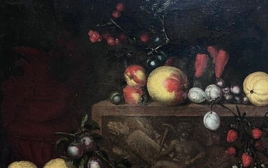 Fine 17th Century Still Life Oil Painting Italian Old Master Fruit on Ledge