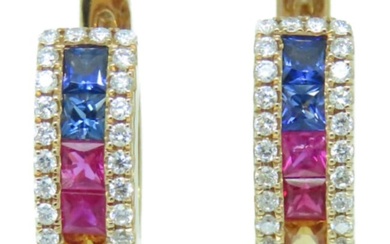 Fine Jewelry 1.51ct Multi Sapphire 0.478ct Diamond Earrings 18K Pink Gold