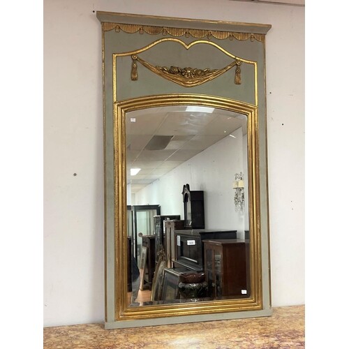 Fine antique French painted and raised gilt gesso Pier mirro...