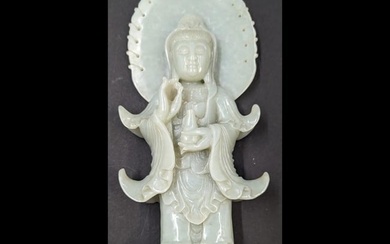 Finely Carved Chinese Guan Yin Jade Sculpture