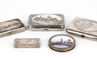 Five Russian silver snuff box