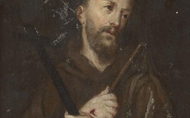 Follower of Jusepe de Ribera, Spanish 1591-1652- St Francis of Assisi- oil on tin, 16 x 13 cm.