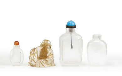 Four Chinese rock crystal snuff bottles Late Qing dynasty Including one shaped...