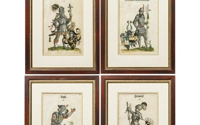 Four German coloured engravings, 16th century