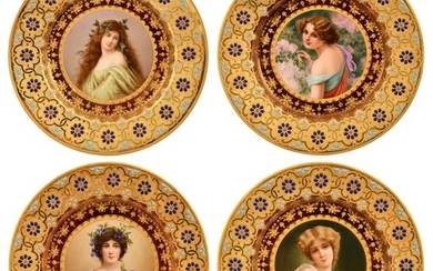Four KPM Porcelain & Enamel Portrait Plates