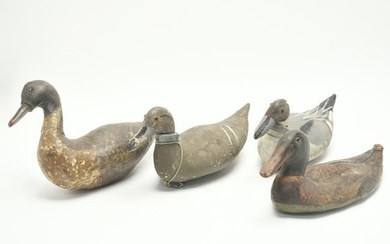 Four Painted Wood Canvas Back Duck Decoys.