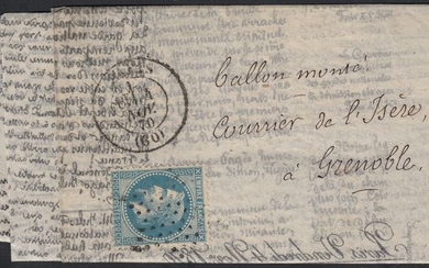 France 1870 - "La Ville de Chateaudun" balloon mail 4/NOV./1870, correspondence from Havas bound for Grenoble.